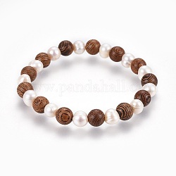 Bracelets élastiques en perles naturelles, avec des perles de bois de santal, selle marron, 2-1/4 pouce (5.7 cm)
