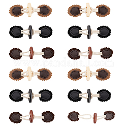 12 Sets 3 Colors Sunflower Imitation Leather Sew on Coat Tab Closures, Wood Horn Toggle Button with Cotton Loop, Garment Accessories, Mixed Color, 100mm, 4 sets/color