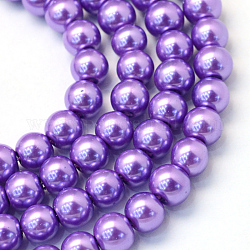 Abalorios de abalorios redondas de abalorios de vidrio perlado pintado para hornear, púrpura medio, 10~11mm, agujero: 1.5 mm, aproximamente 85 pcs / cadena, 31.4 pulgada