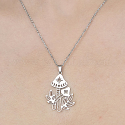 201 Stainless Steel Hollow Mushroom Pendant Necklace, Stainless Steel Color, 17.72 inch(45cm)