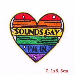 Tissu de broderie informatisé fer/coudre sur les patchs, accessoires de costumes, coeur avec le mot, colorées, 65x71mm