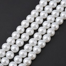 Fili di Perle di vetro, perlato, tondo, bianco, 10mm, Foro: 1 mm, circa 80pcs/filo, 30.71 pollice (78 cm).