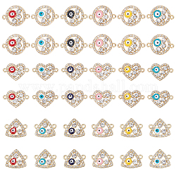 PandaHall Elite 36Pcs 18 Style Rack Plating Light Gold Alloy Enamel Links Connectors, with Crystal Rhinestone, Cadmium Free & Nickel Free & Lead Free, Triangle & Flat Round & Heart, Mixed Color, 15~23x17~23.5x3~3.5mm, Hole: 1.6mm, 2pcs/style