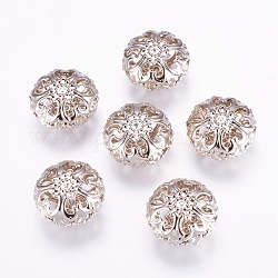 Perline in filigrana di ferro, rotondo e piatto, colore platino, 23mm di diametro, 12.5 mm di spessore, Foro: 2 mm