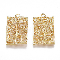 Brass Filigree Pendants, Rectangle, Nickel Free, Real 18K Gold Plated, 22x14x2mm, Hole: 1.5mm