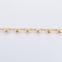 Revestimiento iónico (ip) 304 cadenas de eslabones de barra de acero inoxidable, soldada, con carrete, corazón, dorado, 10x5x2mm, aproximadamente 32.8 pie (10 m) / rollo