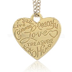 Nickel Free & Lead Free Alloy Pendants, Long-Lasting Plated, Heart with Words for Valentine'Day, Light Gold, 23x24x2mm, Hole: 3mm