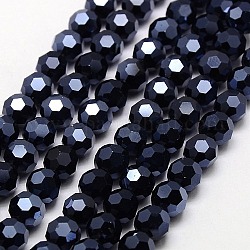 Full Plated Faceted(32 Facets) Round Electroplate Glass Strand Beads, Hematite Plated, 4mm, Hole: 1mm, about 88~90pcs/strand, 28~30cm