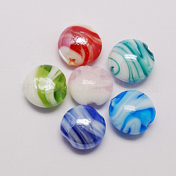Perles vernissées manuelles, nacré, plat rond, couleur mixte, 16x8mm, Trou: 2mm