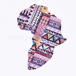 Spray Painted Wood Big Pendants, Printed, Africa Map, Colorful, 76x63.5x2.5mm, Hole: 1.5mm