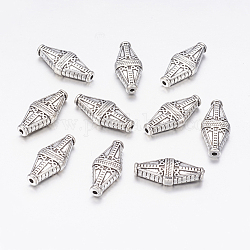 Abalorios de aleación de estilo tibetano, rombo, plata antigua, sin plomo, cadmio, níquel, 22x10x5mm, agujero: 1.4 mm
