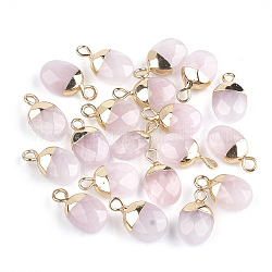 Galvaniser des breloques de quartz rose naturel, avec les accessoires en fer, facette, ovale, or, 14~15x8x5~5.5mm, Trou: 1.8mm