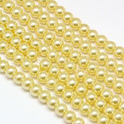 Umweltfreundliche runde Perlenstränge aus gefärbtem Glasperlen, Klasse A, Baumwollkordel Gewinde, leichtes Khaki, 8 mm, Bohrung: 0.7~1.1 mm, ca. 52 Stk. / Strang, 15 Zoll
