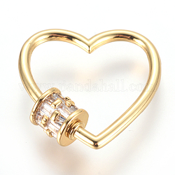 Латунь микропаве кубический цирконий винт карабин подвески с замком, для изготовления ожерелий, сердце, прозрачные, золотые, 23x23x2~5.5 мм