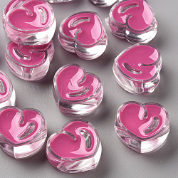 Abalorios de acrílico esmalte transparente, corazón, camelia, 20x21.5x9mm, agujero: 3.5 mm
