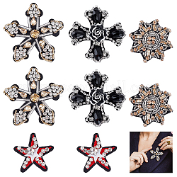 Hobbiesay 8 pz 4 stile fiocco di neve e applicazioni di strass artigianali a forma di croce e stella, perline cucire su appliques, colore misto, 43~69x41~69x6~14mm, 2pcs / style