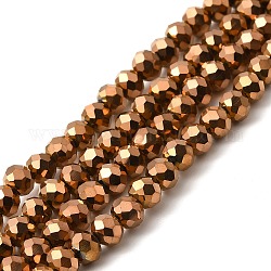Chapelets de perles en verre transparent électrolytique, plein plaqué, facette, rondelle, cuivre plaqué, 6x5mm, Trou: 1mm, Environ 85~88 pcs/chapelet, 16.1~16.5 pouce (41~42 cm)