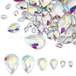 Fingerinspire 94 Stück spitze Rückseite mit Strassen in 6 Größen, Glas-Strasse, Edelsteine, klare AB-Farbe, tropfenförmige Juwelenverzierungen mit versilberten Kristallen auf der Rückseite, Steine für Schmuckherstellung, Dekor