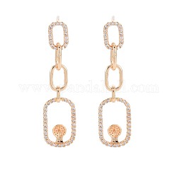 Brass Micro Pave Clear Cubic Zirconia Stud Earring Findings, for Half Drilled Beads, Nickel Free, Oval, Real 18K Gold Plated, 40x12.5mm, Pin: 0.6mm, pin: 0.6mm(for half drilled beads)