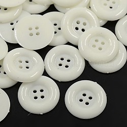 Boutons de chemise acrylique, boutons de couture en plastique pour la conception de costumes, 4-trou, teinte, plat rond, blanc, 25x3mm, Trou: 2mm