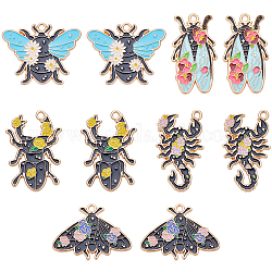 Sunnyclue 20 pz 5 pendenti in smalto in lega di serie di insetti in stile, oro chiaro, api/scarabeo/farfalla/scorpione/cicala, colore misto, 22~31x17~30x1.5mm, Foro: 1.8 mm, 4pcs / style