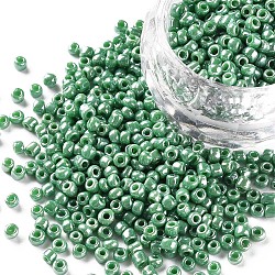 Perles de rocaille en verre, couleurs opaques lustered, ronde, vert de mer moyen, 3mm, Trou: 1mm, environ 2222 pcs/100 g