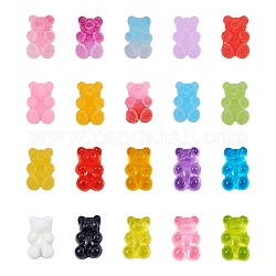 100 pièces cabochons en résine à dos plat 20 couleurs, ours, couleur mixte, 5 pcs / couleur