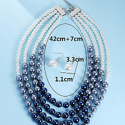 Set di gioielli con perle finte, collane multistrato in lega di zinco e orecchini pendenti da donna, colore misto, 420mm, 33x11mm