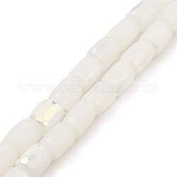Frosted Imitation Jade Glass Beads Strands, AB Color Plated, Faceted, Column, White, 8x6mm, Hole: 1.4mm, about 80pcs/strand, 25.04''(63.6cm)