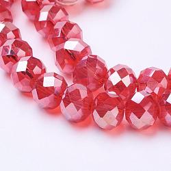 Electroplate Glass Beads Strands, AB Color Plated, Faceted Rondelle, Red, 8x6mm, about 68~70pcs/strand
