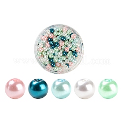300pcs backen gemalte perlisierte Glasperlen runde Perlen, Mischfarbe, 6~7 mm, Bohrung: 1 mm