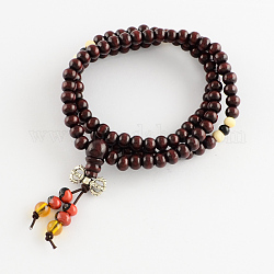 Товаров двойного назначения, обертывание стиль буддийский ювелирных окрашенные деревянные круглые бисерные браслеты или ожерелья, темно-красный, 520 мм