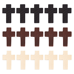 Holz-Anhänger, gefärbt, Kreuz, Mischfarbe, 22x15x4.2 mm, Bohrung: 2 mm, 3 Farben, 32 Stk. je Farbe, 96 Stück / Karton