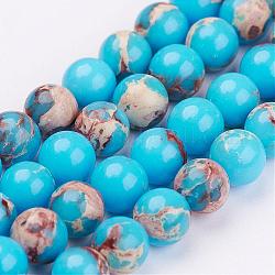 Brins de perles de jaspe impérial naturel, teinte, ronde, Dodger bleu, 8mm, Trou: 1mm, Environ 47 pcs/chapelet, 15.7 pouce