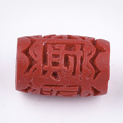 Abalorios de cinabrio, laca tallada, barril con caracteres chinos, rojo, 19x13mm, agujero: 1.8 mm