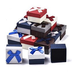 Cardboard Ring Boxes, with Bowknot Ribbon Outside and Black Sponge Inside, Square Jewelry Gift Boxes, Mixed Color, 5~5.3x5~5.3x3.8~4cm