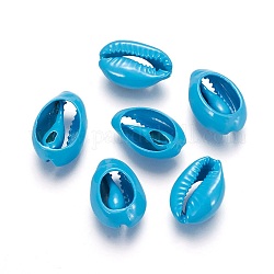 Natural Shell Beads, Dyed, Cowrie Shell, Deep Sky Blue, 15~19x10~13x6~7mm, Hole: 1~3mm