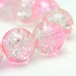 Cuisson peints en verre craquelé brins de perles, ronde, rose, 6mm, Trou: 1.3~1.6mm, Environ 133 pcs/chapelet, 31.4 pouce