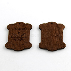 Dyed Rectangle Wood Pendants, Coconut Brown, 68x54x4mm, Hole: 3mm