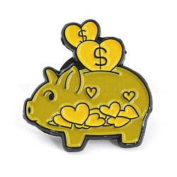 Cartoon Style Enamel Pins, Black Alloy Badge for Backpack Clothes, Money Bank, Pig & Heart, 22.5x22x1mm