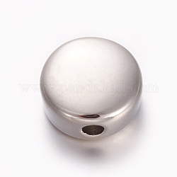 Perles en 304 acier inoxydable, plat rond, couleur inoxydable, 12x12x5.5mm, Trou: 2.3mm