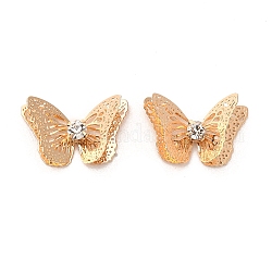 Cabochon in ottone, con strass, farfalla, oro chiaro, 14x22x5.5mm