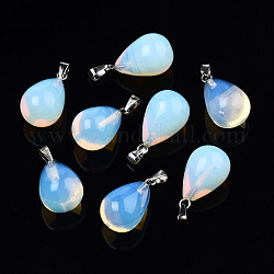 Opalite Stone Pendants with Platinum Plated Iron Findings, teardrop, 20~23x12~13mm, Hole: 6x2.5mm