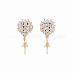 Brass Micro Pave Clear Cubic Zirconia Stud Earring Findings, for Half Drilled Beads, Nickel Free, Hot-air Balloon, Real 18K Gold Plated, 20.5x9mm, Pin: 0.6mm, pin: 0.6mm(for half drilled beads)