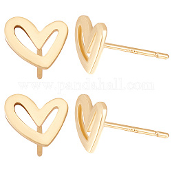 Beebeecraft 1 Box 20Pcs Heart Stud Earring 18K Gold Plated Brass Hollow Love Heart Stud Earrings Posts with Silver Earring Pins and Plastic Protector for Women and Girls Jewellery
