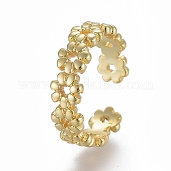 Anelli punta in ottone regolabili, aprire i polsini, anelli aperti, fiore, oro, formato 4, diametro interno: 14.5mm