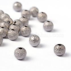Brass Textured Beads, Nickel Free, Round, Platinum Color , Size: about 6mm in diameter, hole: 1mm