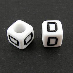 Lettera perline europee acriliche, foro orizzontale, cubo, lettera d, 10x10x10mm, Foro: 3.5~4 mm, circa 598pcs/500g
