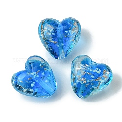 Perline luminose fatte a mano con sabbia dorata, si illuminano al buio, cuore, dodger blu, 20.5x20x12mm, Foro: 1.8 mm