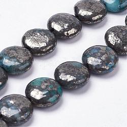 Natürliche Pyrit Perlen Stränge, gefärbt, Flachrund, Zyan, 12x5 mm, Bohrung: 1 mm, ca. 17 Stk. / Strang, 8 Zoll (20.1 cm)